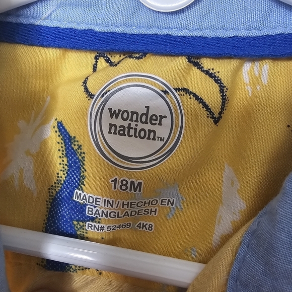Wonder Nation Shirt Toddler Baby Boy 18M Yellow Blue Dinosaur Button Down Shirt - Picture 3 of 7